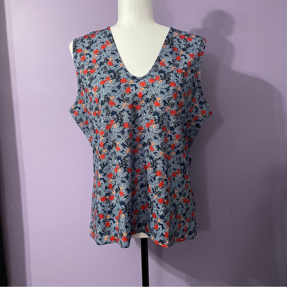Cleo Floral V-Neck Blouse - Blue and Red